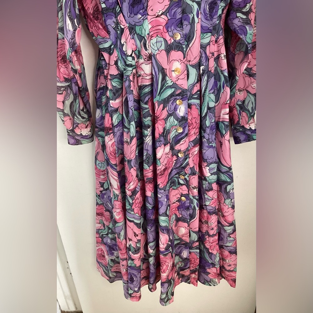 Vintage Elegant Floral Long Sleeve Dress 12 - Picture 3 of 11